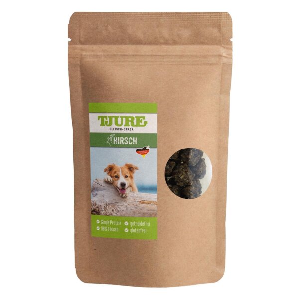 Tjure Hund - Snack Hirsch 150 g | hochwertige Proteinquelle | Getreidefrei | natürlich und rein |